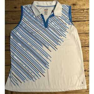 IZOD Womens Size XL White Blue Sequin Sleeveless V Neck Polo NWT
